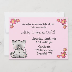 Cute Kitten 1er Anniversaire Invitation pour fille