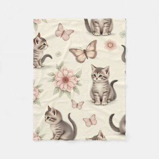 Cute Kitten and Butterflies Fleece Deken