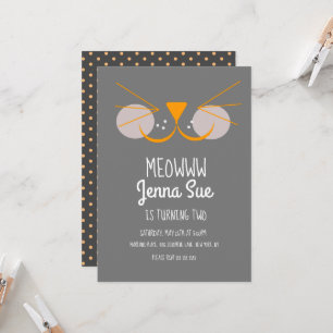 Cute Kitten Anniversaire Fête Grey Chat Invitation