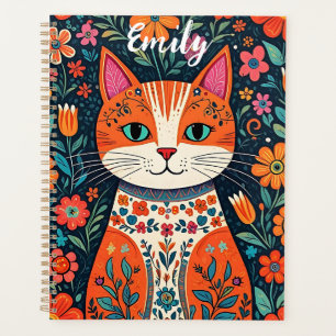 Cute Kitten avec Fleurs d'Art populaire Whimsical