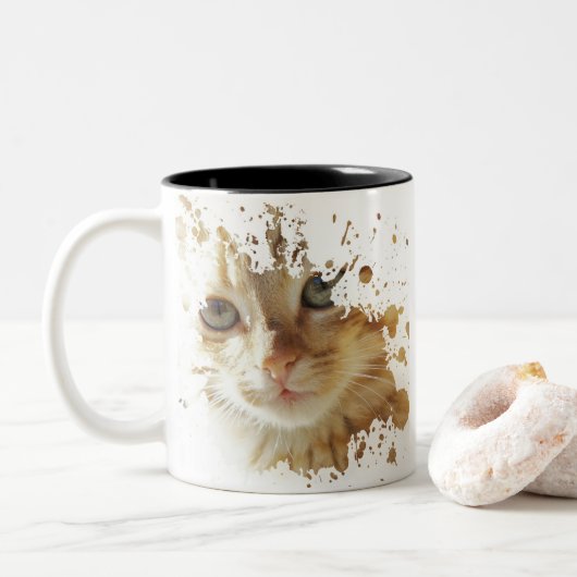 Cute Kitten | Beste cadeau voor kattenbezitters Tweekleurige Koffiemok (Met donut)