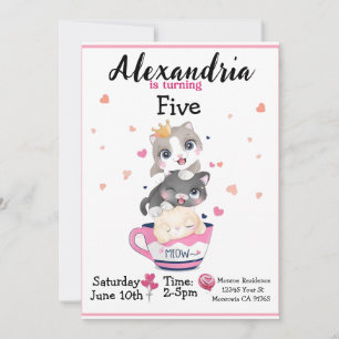 Cute kitten Birthday party uitnodiging