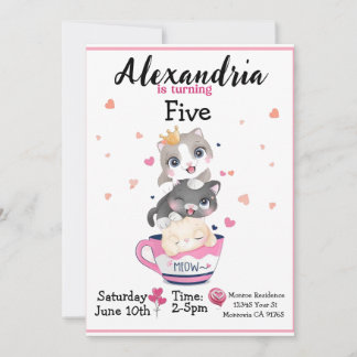 Cute kitten Birthday party uitnodiging