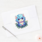 Cute Kitten Blue Vierkante Sticker (Envelop)