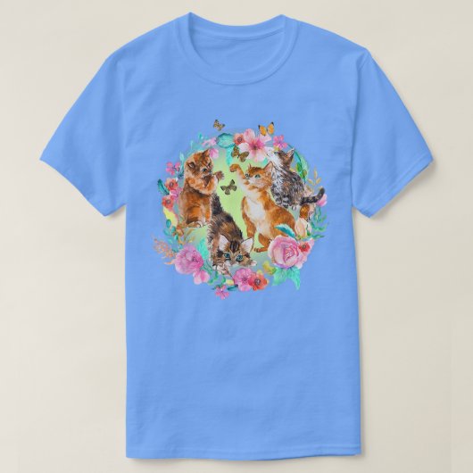 Cute Kitten Butterfly, Cat & Butterflies Flower T T-shirt (Design voorkant)