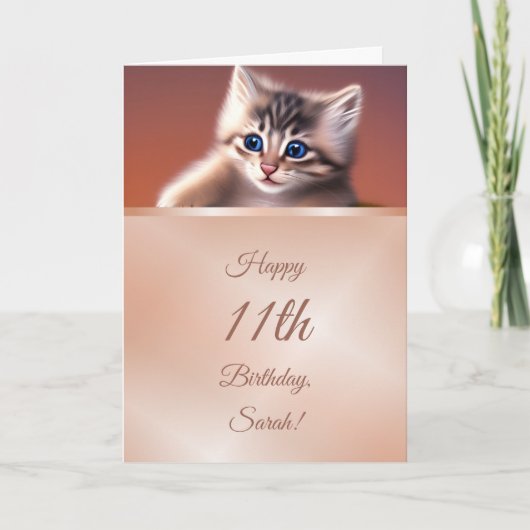 Cute Kitten | Carte Rose Gold Girls Birthday (Devant)