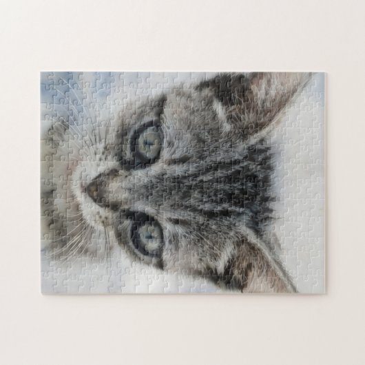 Cute Kitten Cat Art Puzzle Grey Kitty (Horizontal)