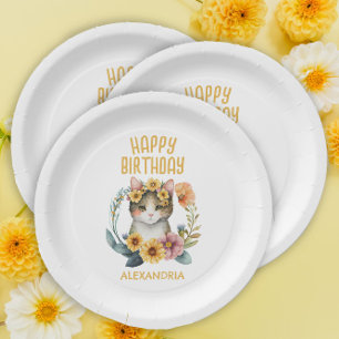 Cute Kitten Cat Little Girl's Happy Birthday Papieren Bordje