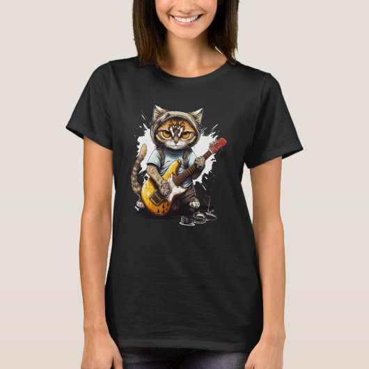 Cute Kitten Cat Playing Guitar 1 T-shirt (Voorkant)
