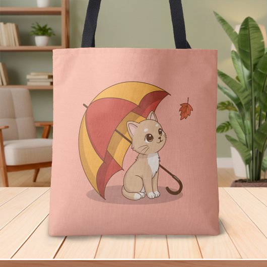 Cute Kitten Cat Red Yellow Umbrella Fall Pink Draagtas