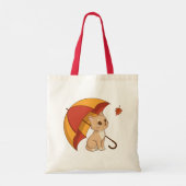 Cute Kitten Cat Red Yellow Umbrella Fall Tote Bag (Achterkant)