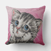 Cute Kitten Cross Stitch Throw Pillow Kussen (Voorkant)