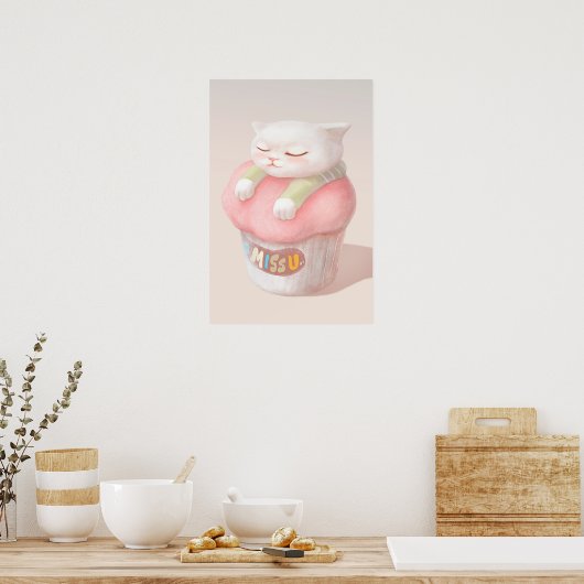 Cute Kitten Cupcake Poster (Keuken)