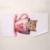 Cute Kitten dans un Teacup avec les coeurs (Serviette de bain)