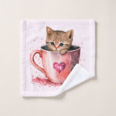 Cute Kitten dans un Teacup avec Motif de coeur (Gant de toilette)