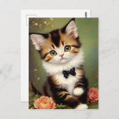 Cute Kitten die een Bow droeg.  olieverf. Briefkaart (Voorkant / Achterkant)
