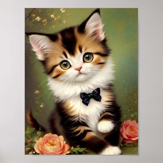 Cute Kitten die een Bow droeg. olieverf. Poster (Voorkant)