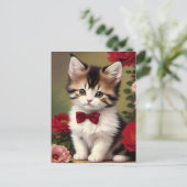 Cute Kitten die een Rode Bow heeft. Briefkaart (Staand voorkant)