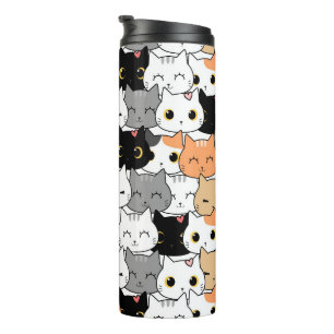 Cute kitten dole naadloze pleister Thermal Tumbler Thermosbeker