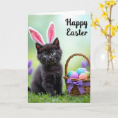 Cute Kitten Easter Wishes Card Kaart (Gele Bloem)