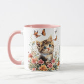 Cute Kitten en Fleurs - Adorable Chat Mug (Gauche)
