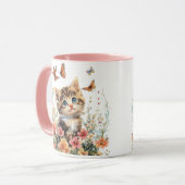 Cute Kitten en Fleurs - Adorable Chat Mug (Devant gauche)