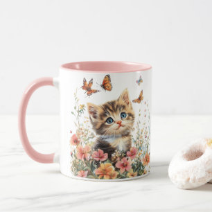 Cute Kitten en Fleurs - Adorable Chat Mug