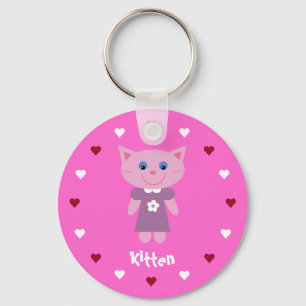  & Cute Kitten en Hearts  Roze Sleutelhanger