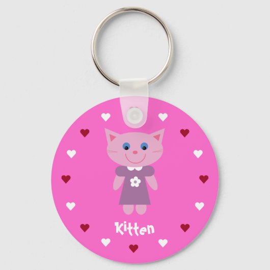  & Cute Kitten en Hearts  Roze Sleutelhanger (Voorkant)