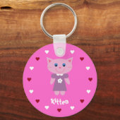  & Cute Kitten en Hearts  Roze Sleutelhanger (Voorkant)