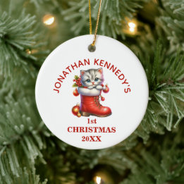 Cute Kitten First Christmas Personalized Keramisch Ornament