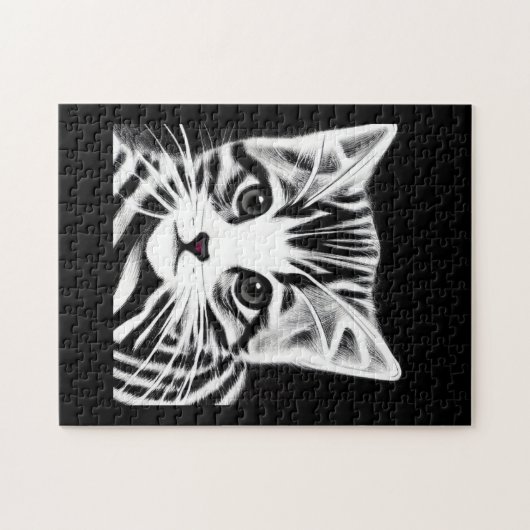 Cute kitten gestript zwart wit legpuzzel (Horizontaal)