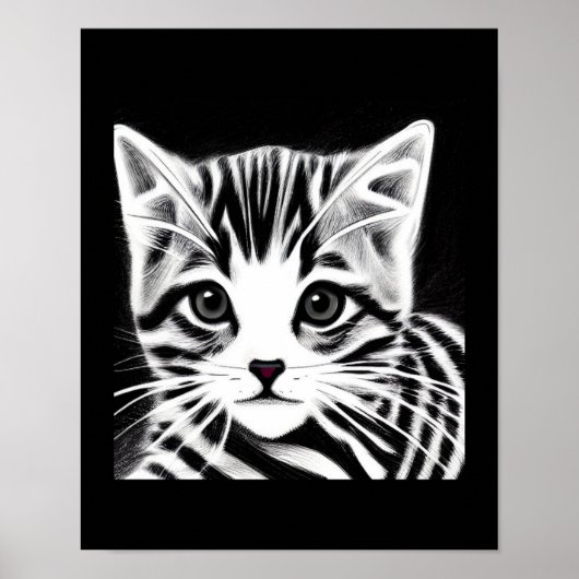 Cute kitten gestript zwart wit poster (Voorkant)
