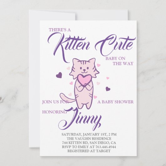 Cute Kitten Girl Baby shower Invitation (Devant)