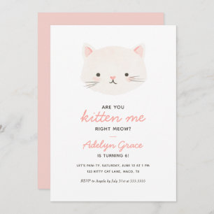 Cute Kitten Girl Birthday Uitnodiging