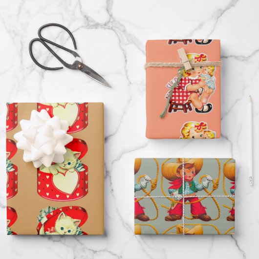 Cute Kitten Heart Cat Retro Kat Inpakpapier Vel (Voorkant)