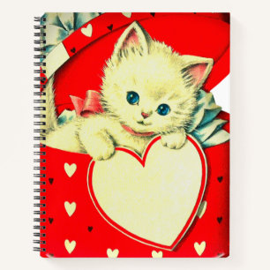 Cute Kitten Heart Cat Retro Kat Notitieboek