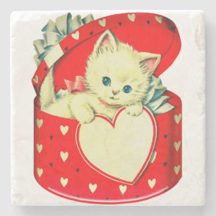 Cute Kitten Heart  Cat Retro Kat Stenen Onderzetter