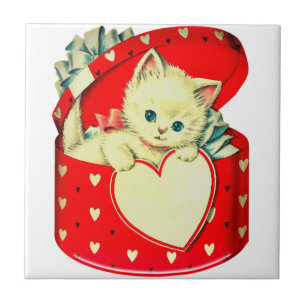 Cute Kitten Heart  Cat Retro Kat Tegeltje