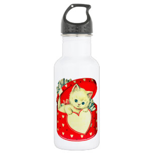 Cute Kitten Heart  Cat Retro Kat Waterfles