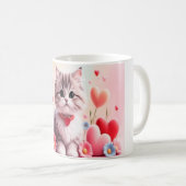 Cute kitten hearts flowers koffiemok (Voorkant rechts)