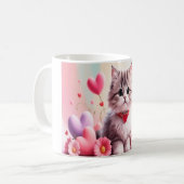 Cute kitten hearts flowers koffiemok (Voorkant links)