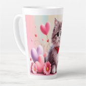 Cute kitten hearts flowers latte mok (Linkerhoek)