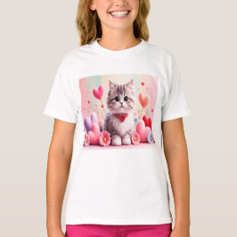Cute kitten hearts flowers t-shirt