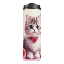 Cute kitten hearts flowers thermosbeker