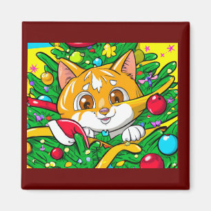Cute kitten in de kerstboom magneet