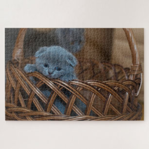 Cute kitten in een mand legpuzzel