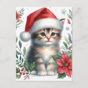 Cute Kitten In Kerstmuts Kerstkaart Briefkaart