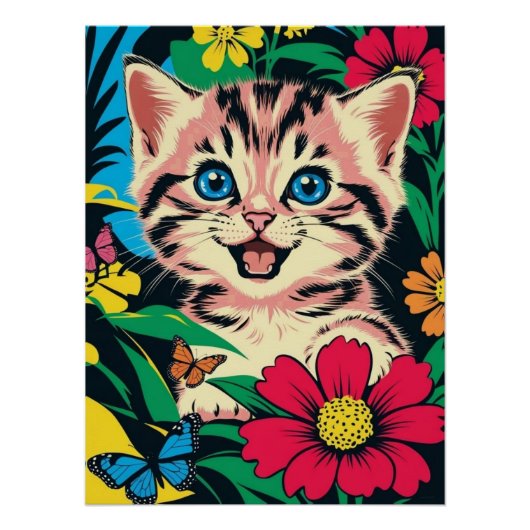 Cute Kitten in Pop Art Painting Style Poster (Devant)