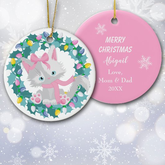Cute Kitten in Wreath Keramisch Ornament